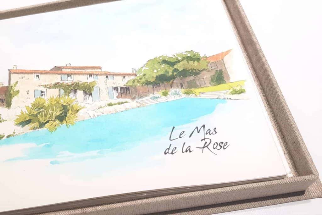 Watercolor painting of a wedding venue in Provence, France