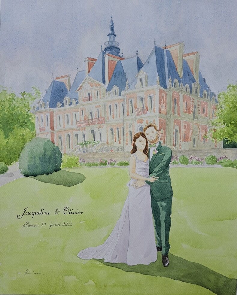 wedding France, live painter, wedding chateau, luxury wedding