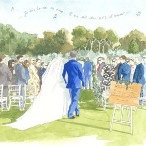 painting of a wedding cerrmony outside in Provence