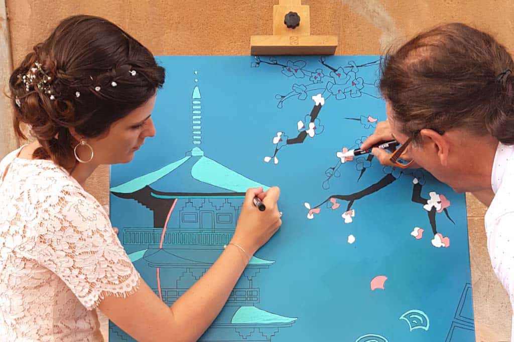 An artistic entertainment for wedding: collaborative painting, Toulon, South of France