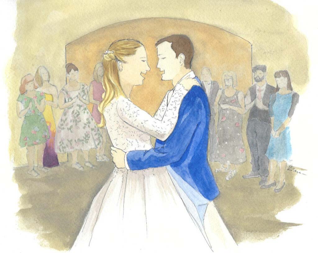 Wedding painting for the first dance of the bride and groom