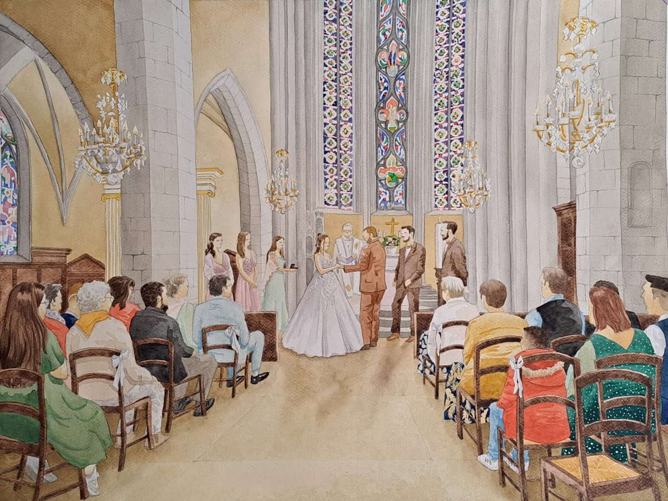 This live painting shows a religious wedding ceremony in Dijon, France.