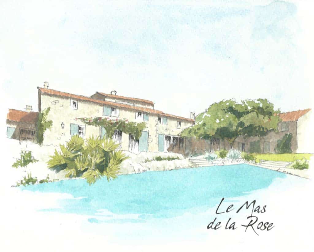 Watercolor of o traditonnal farmhouse, great place for a wedding venue